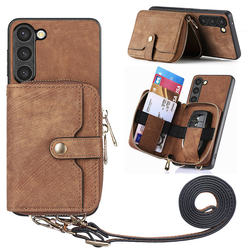 Zipper Wallet Kickstand Case for Samsung Galaxy S23 PU Leather PC TPU Phone Cover with Lanyard Zipper Wallet Kickstand Case for Samsung Galaxy S23 PU Leather PC TPU Phone Cover with Lanyard